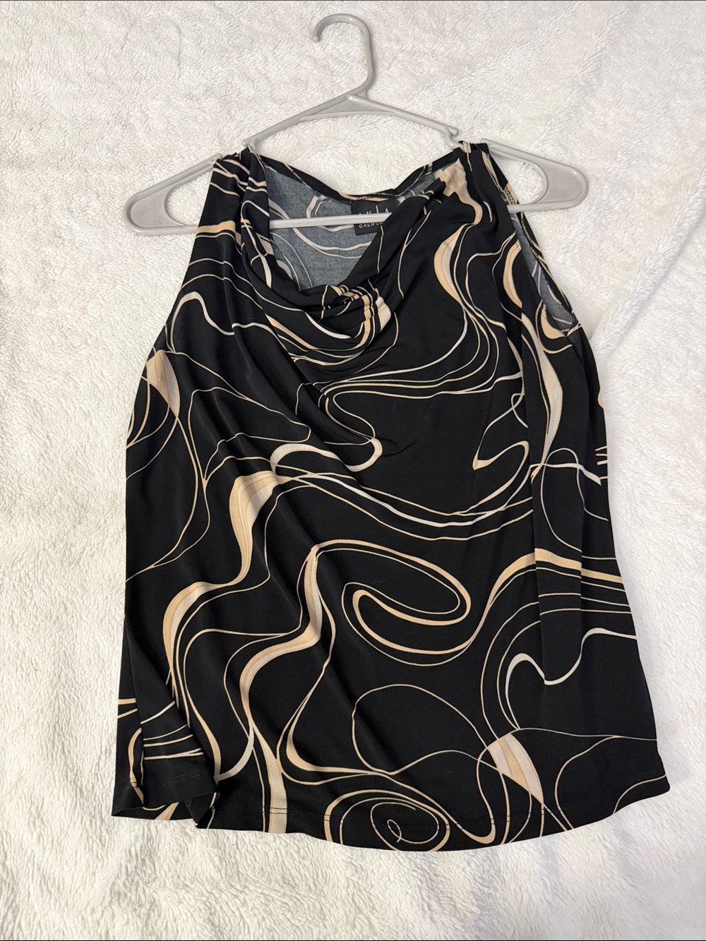 Cowl Neck Black & Beige Patterned Women's Top